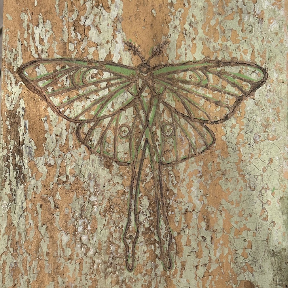 Hand Crafted Green Moth Engraved Art